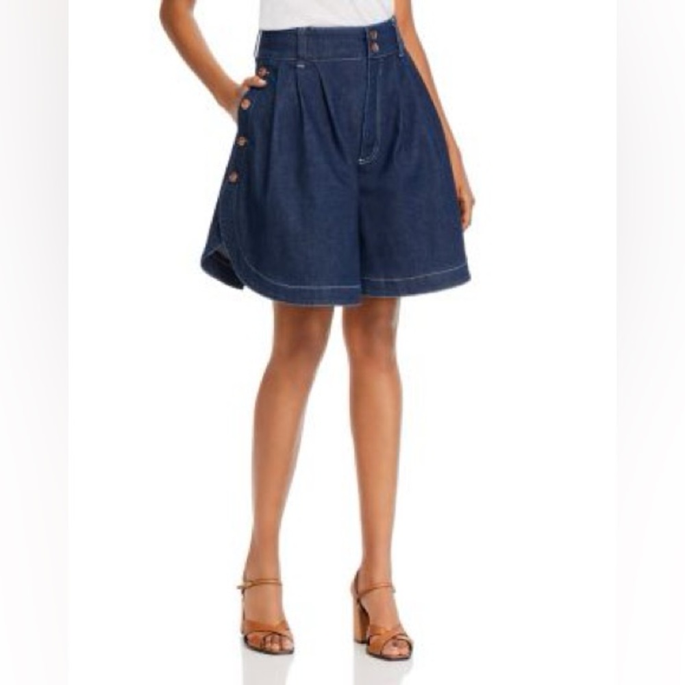 See by Chloé Curved-Hem Wide Leg Denim Shorts NWT Size 34/0